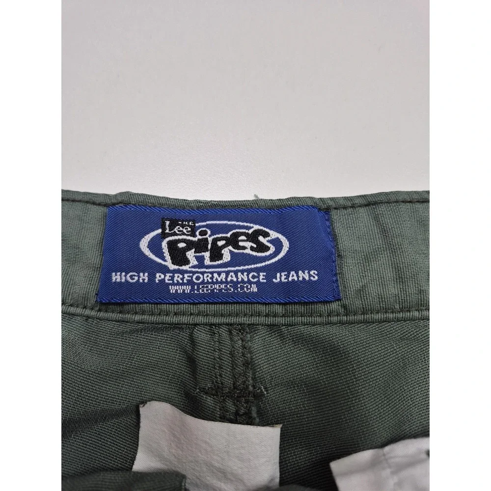 VTG Lee Pipes Pants Men's 36x32 Green Nylon Cargo Relaxed Baggy Utility FLAW